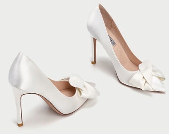 Off White Satin Bridal Shoe with Sash