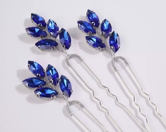 Beautiful Bridesmaid Royal Blue with Silver Wedding Hair Pin