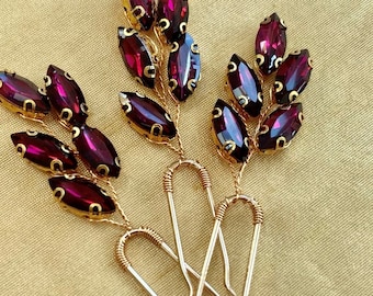 Beautiful Bridesmaid Dark Magenta with Gold Wedding Hair Pin