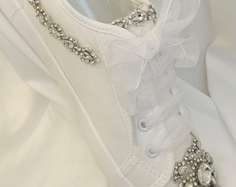 Simply Beautiful Diamanté White Organza Laced Bridal Trainers Sneakers Pumps