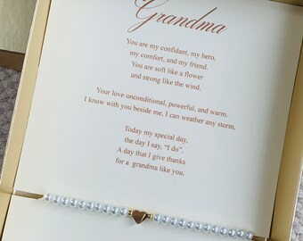 Simply Beautiful Grandma Pearl Heart Bracelet and Keepsake Poem