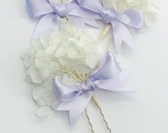 Beautiful Bridesmaid Preserved Hydrangea Petal Hairpin with Soft Lilac Lavender Ribbon