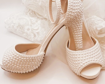 Simply Beautiful Hand Finished Ivory Pearl Embellished Wedding Sandals