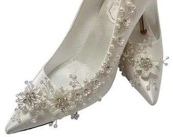Simply Beautiful Hand Finished Daisy Chain Embellished Satin Bridal Shoes