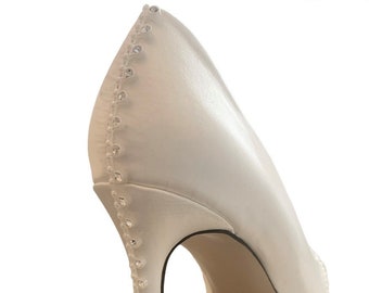 Simply Beautiful Pearl and Diamanté White Satin Bridal Shoes
