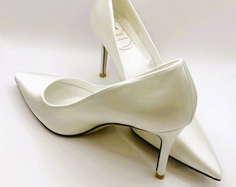 Zapatos de novia de satén marfil simplemente hermosos, dos opciones de altura de tacón: 9 cm o 7 cm