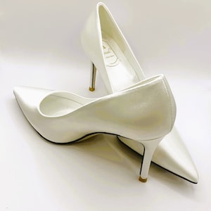 Simply Beautiful Ivory Satin Bridal Shoes Two Heel Height Options 9cm or 7cm image 1