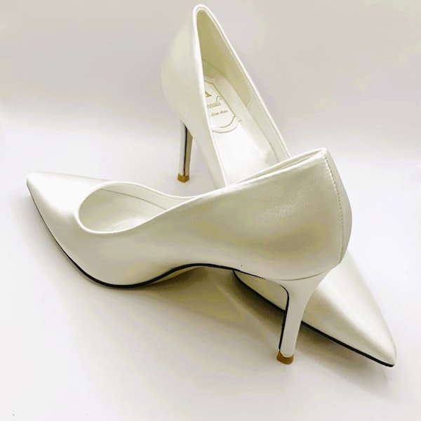 Simply Beautiful Ivory Satin Bridal Shoes Two Heel Height Options 9cm or 7cm