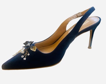 Hand Finished Navy Blue Diamanté Wedding Shoes