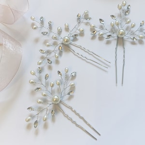 Simply Beautiful Set of 3 Silver and Pearl Bridal Hair Pins
