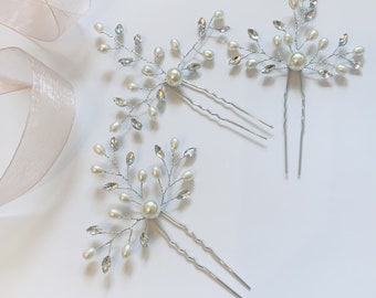 Simply Beautiful Set of 3 Silver and Pearl Bridal Hair Pins