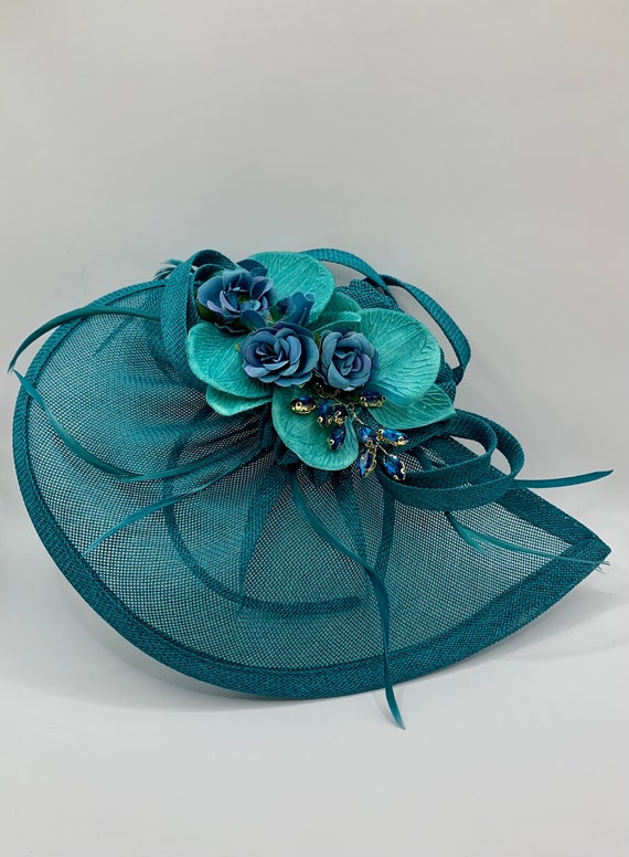 Teal Green Wedding Fascinator Derby Ascot Race Day Hat With  display picture 3