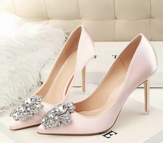 Stunning Crystal Satin Soft Pink Wedding Shoes - Etsy UK