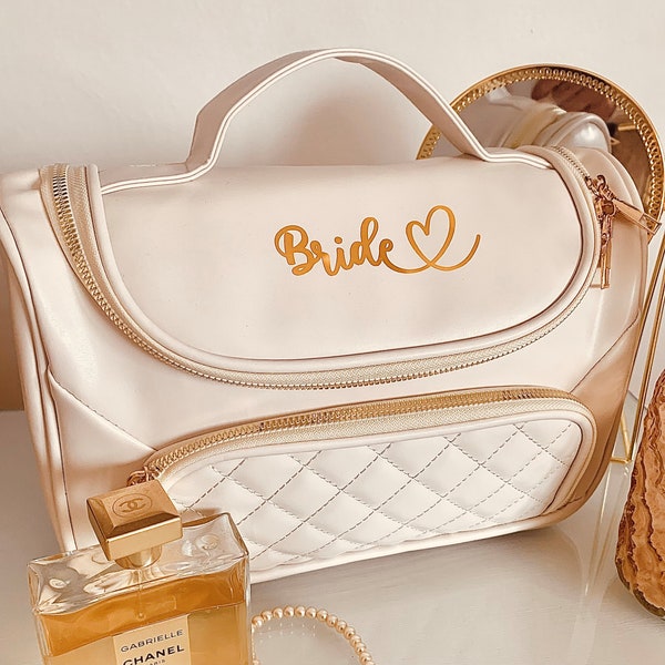Beautiful Soft Cream Bridal Vanity Bag, Cosmetic Case or Makeup Box