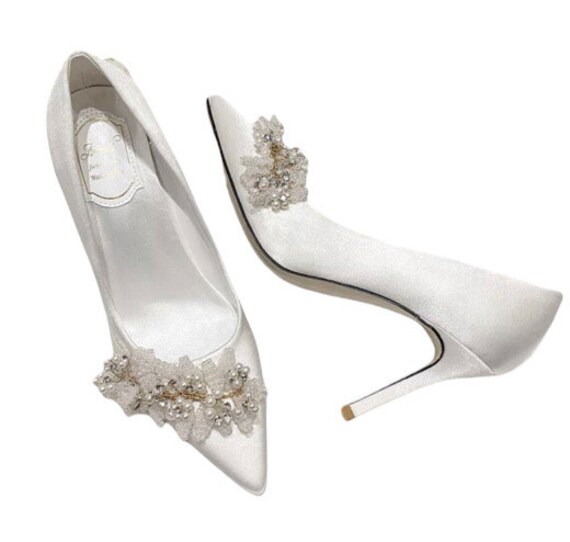 Ivory Wedding Crystal Rhinestone Heels with Embellished Vines