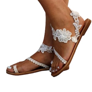 Simply Beautiful White Lace Open Toe Flat Bridal Sandal