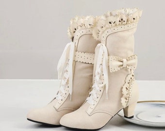 white tie up boots