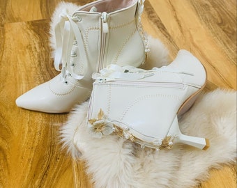 Simply Beautiful Flower, Pearls and Diamante Embellished Bridal Ankle Boots