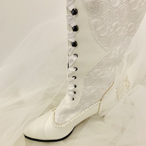 Simply Beautiful Ivory/White Lace Inset with Pearl and Diamante Victorian Vintage Bridal Boots image 1