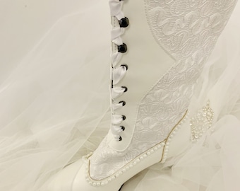 Botas de novia con encaje: botas de boda victorianas con diamantes de imitación y perlas
