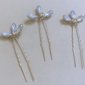 Beautiful Bridesmaid Dusky Soft Blue Opal with Gold and Diamante Wedding Flower Hair Pin