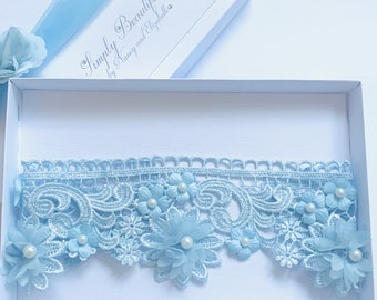 Simply Beautiful Powder Blue with Organza and Pearl Bridal Garter