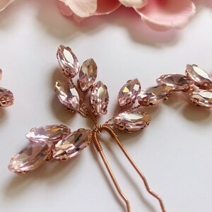 Simply Stunning Rose Gold with Pink Diamante Bridal Hair Pin image 3