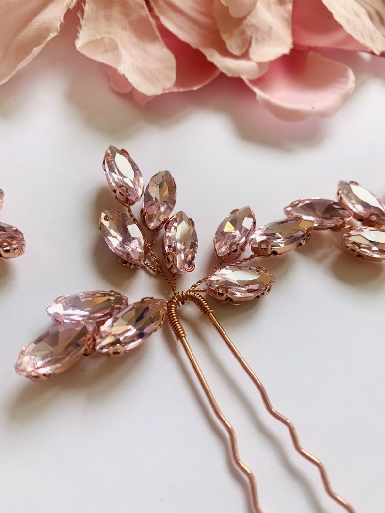 Simply Stunning Rose Gold with Pink Diamante Bridal Hair Pin imagem 3