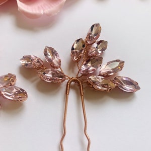 Simply Stunning Rose Gold with Pink Diamante Bridal Hair Pin image 2