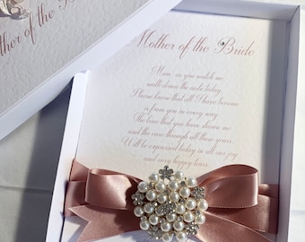 Diamond and Pearls Mother of the Bride Brooch and Keepsake Card in Blush Pink / Rose