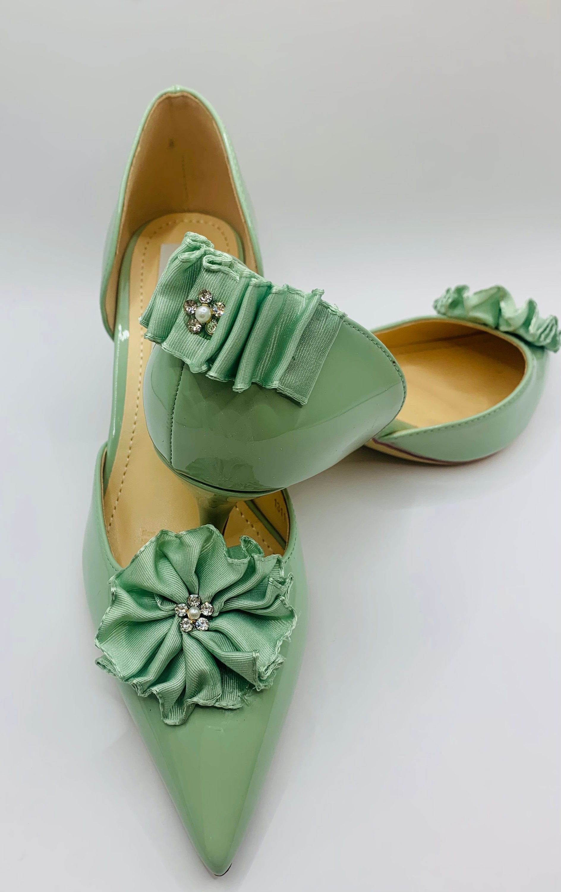 Stunning Sage Green Embellished Bridal Wedding Shoes in a Patent Shine Finish Etsy UK