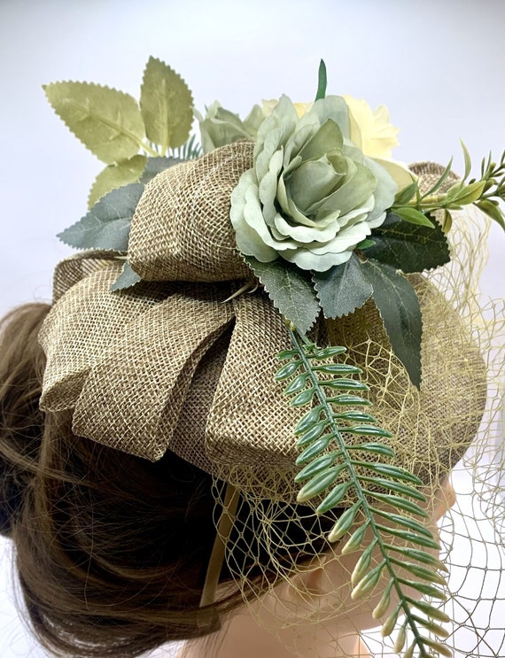 Wedding Fascinator Derby Ascot Race Day Hat Khaki Cream Sage  display picture 2
