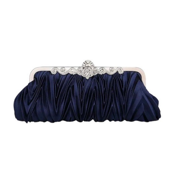 Satin Clutch with Diamante Feature in Blue