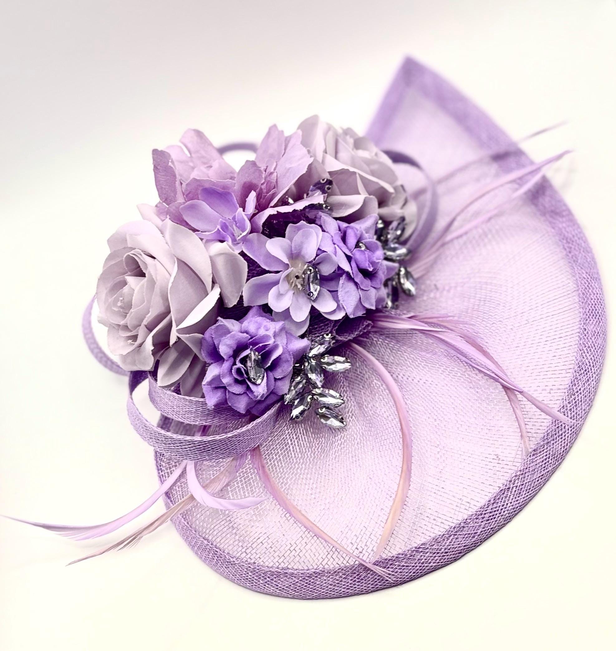 New Lavender Oversized Floral Fascinator Hat for Women - Diameter 16\