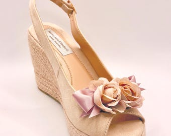 Blush Pink Flower Espadrille Wedges: Garden Wedding Shoes