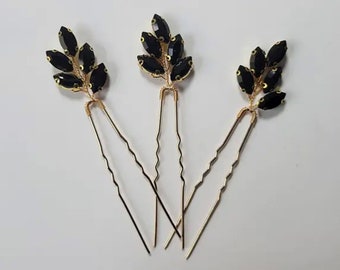 Beautiful Bridesmaid Black with Gold Wedding Hair Pin