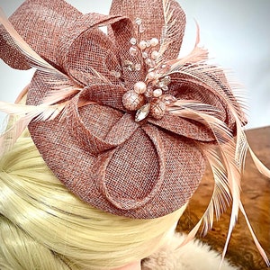 Stunning Dusky Pink with Rose Gold Jewelled Wedding Fascinator Hat