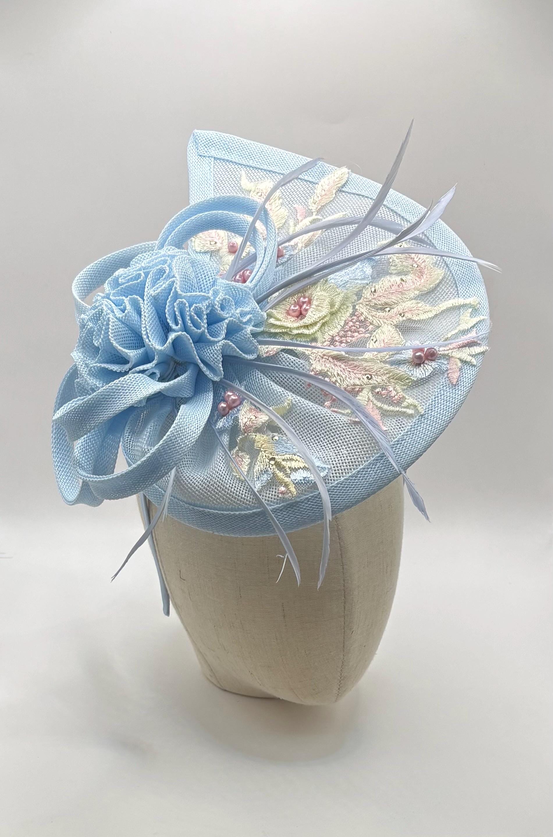 NEW! Baby Blue Floral Fascinator Hat Fascinator Fit For The Derby! This brilliant blue and peach  main image 3