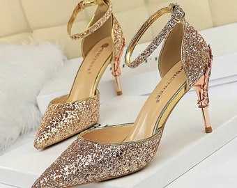 rose gold closed toe heels