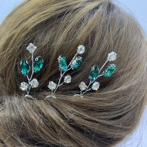 Beautiful Bridesmaid Emerald Green with Silver Wedding Hair Pin