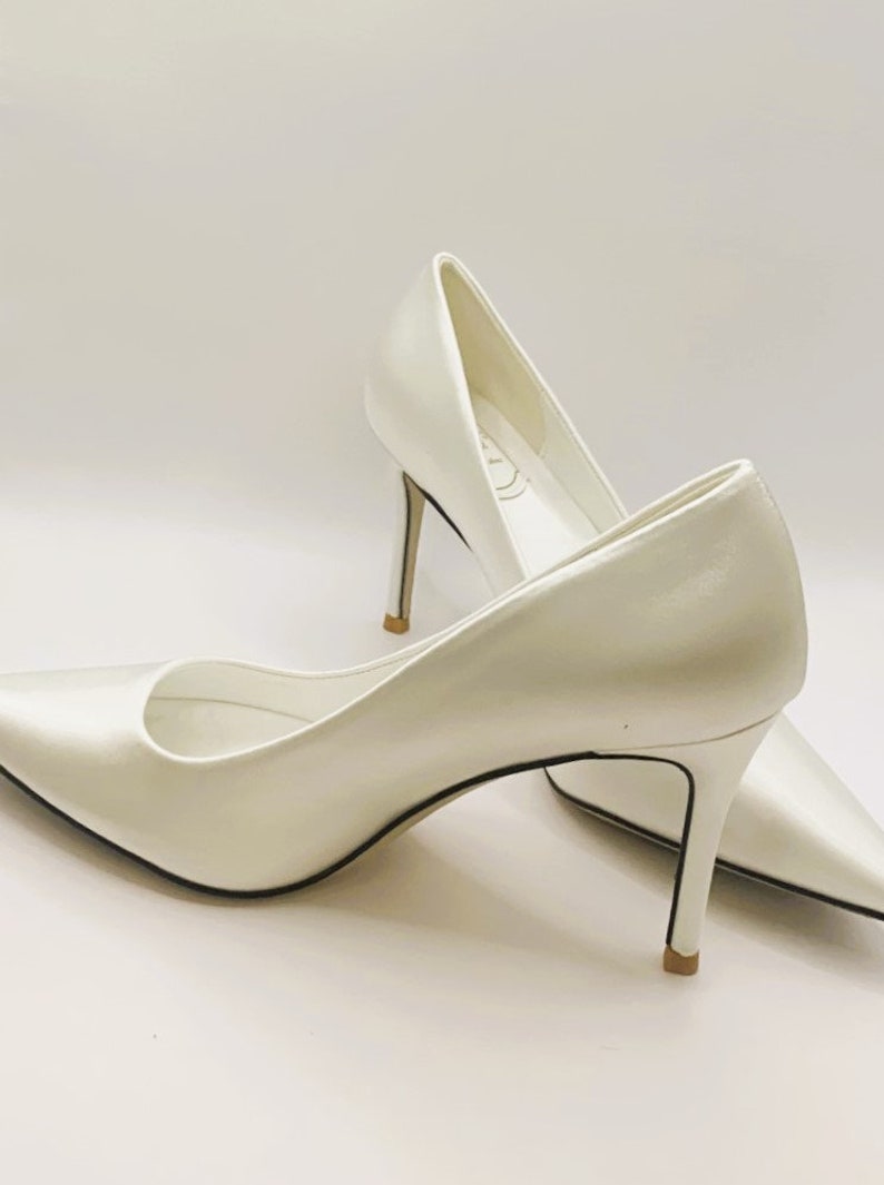 Simply Beautiful Ivory Satin Bridal Shoes Two Heel Height Options 9cm or 7cm image 2