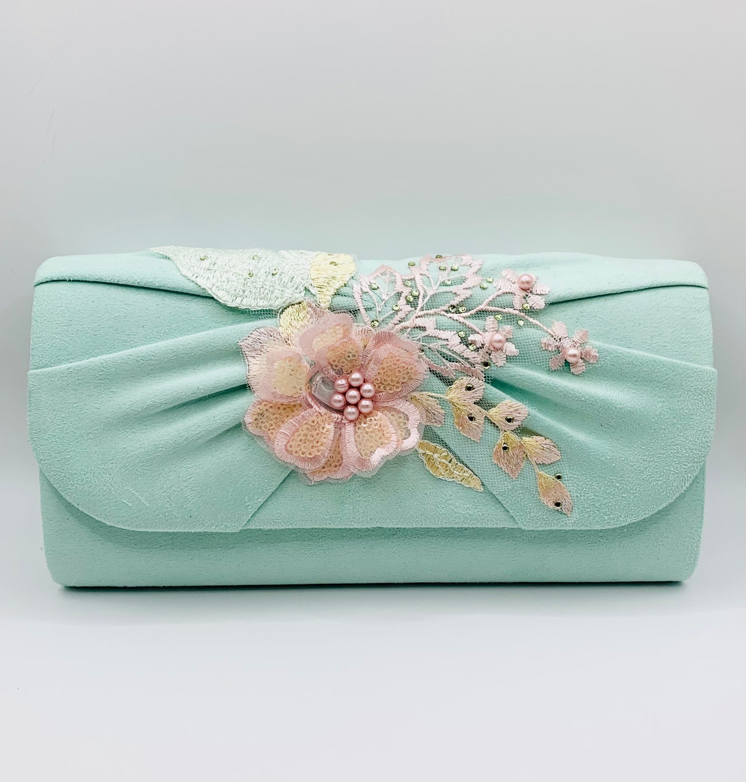 Stunning Hand Finished Dusty Dusky Pink and Mint Sage Green Mix With Pink Pearl Bridal Wedding Clutch Bag Etsy Ireland