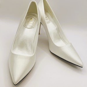 Simply Beautiful Ivory Satin Bridal Shoes Two Heel Height Options 9cm or 7cm image 3