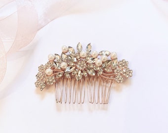 Simply Beautiful Rose Gold with Crystal and Pearl Bridal Hair Comb