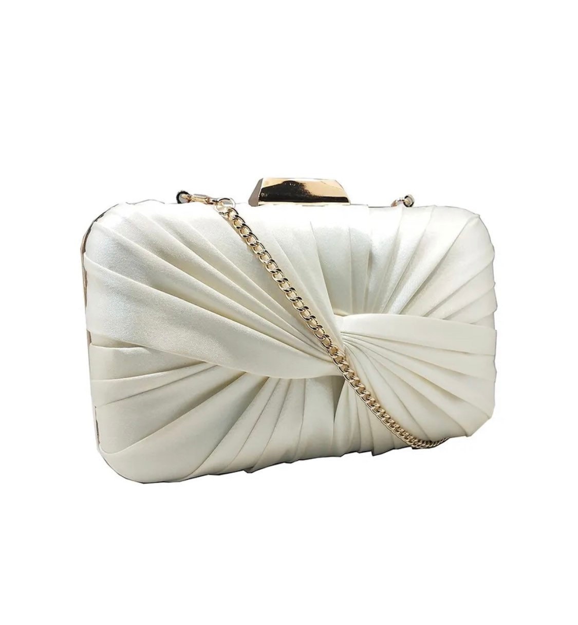 Cream Frame Detail Ruched Clutch Bag