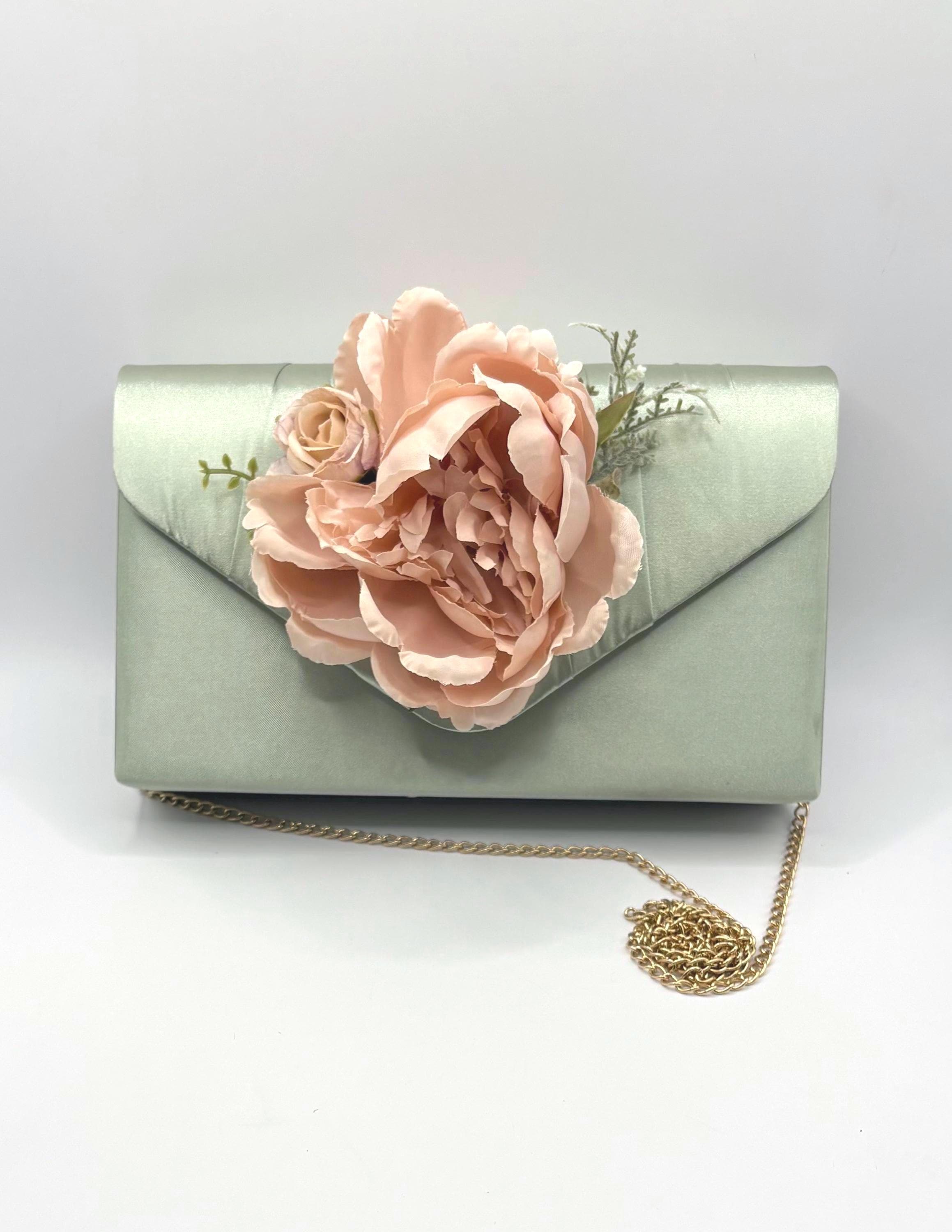 Sage Green and Pink Peony Flower Wedding Clutch Bag - Etsy