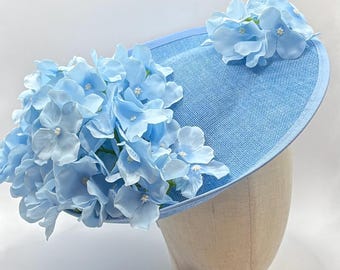 Baby Blue Hydrangea Wedding Fascinator Derby Ascot Race Day Hat