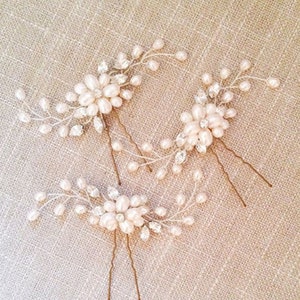 Grampos de cabelo de noiva com pérolas douradas - Conjunto de 3 acessórios de cabelo para casamento