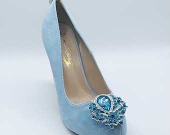 Stunning Baby Blue Powder Blue Dusty Dusky Blue Crystal and Diamanté Embellished Bridal Wedding Shoes