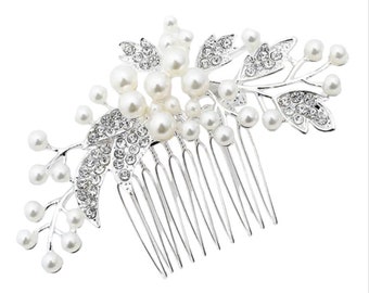 Simply Beautiful Silver with Crystal and Pearl Bridal Hair Comb